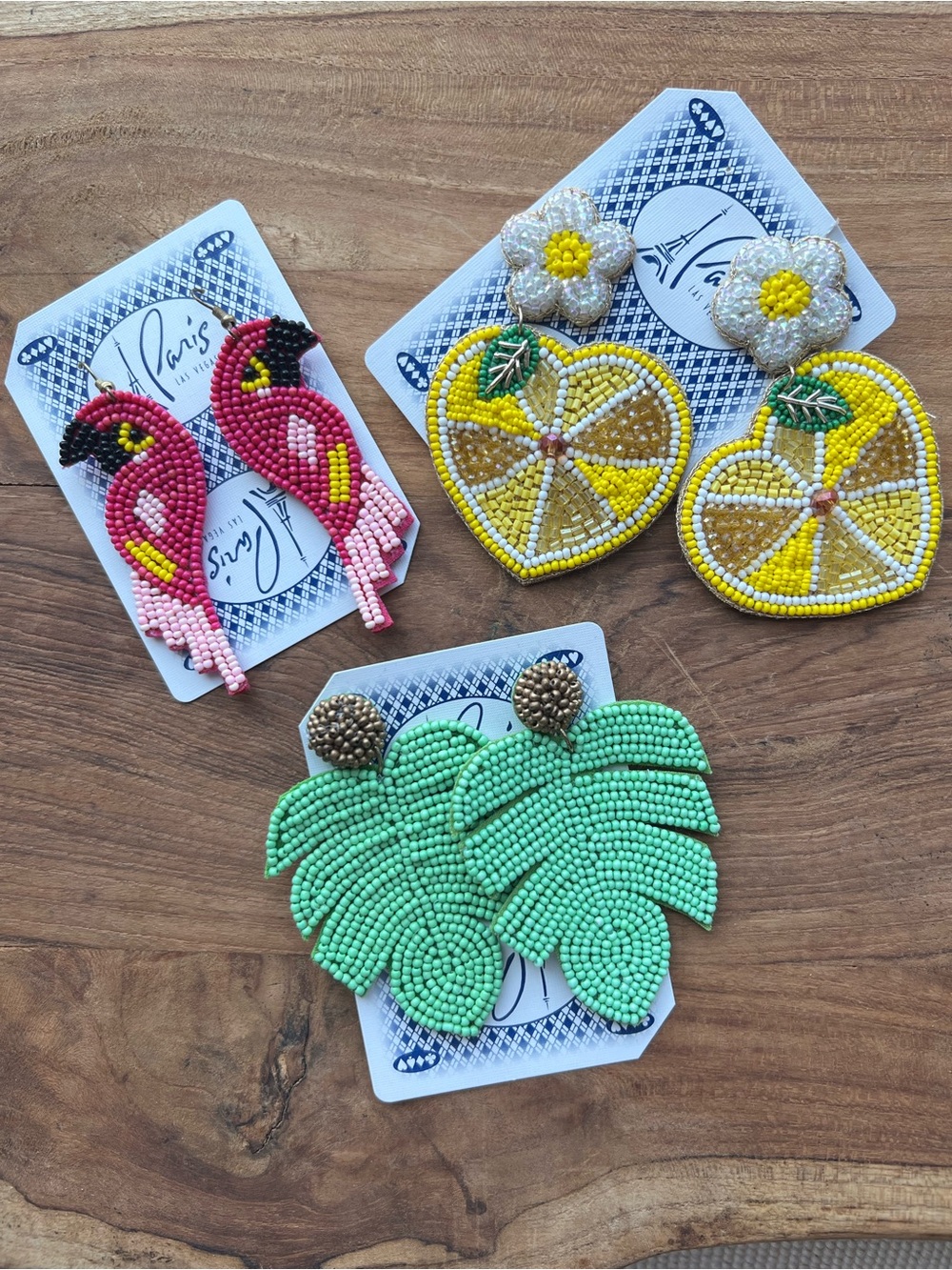 NWT Beaded Lemon, Flower& parrot beaded Earrings - Yellow - Unbranded